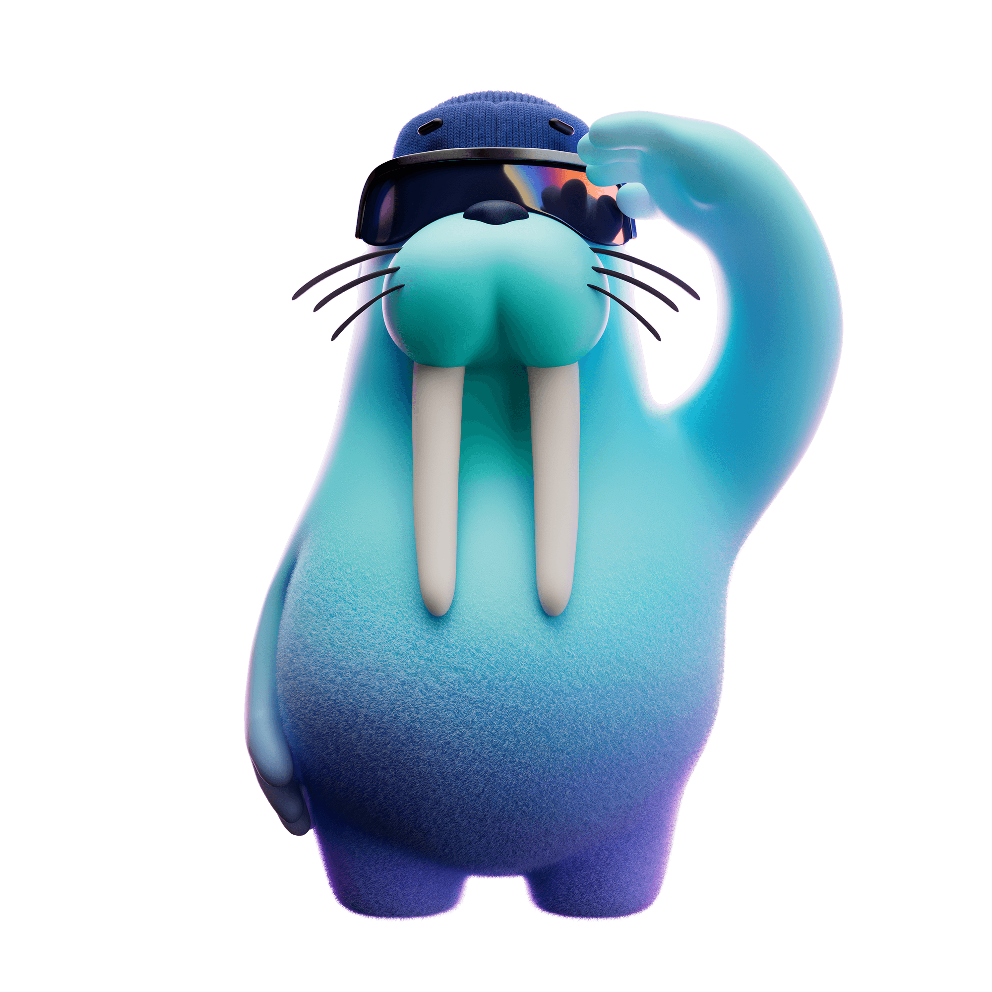 The Walrus mascot saluting beside the preflight gate station